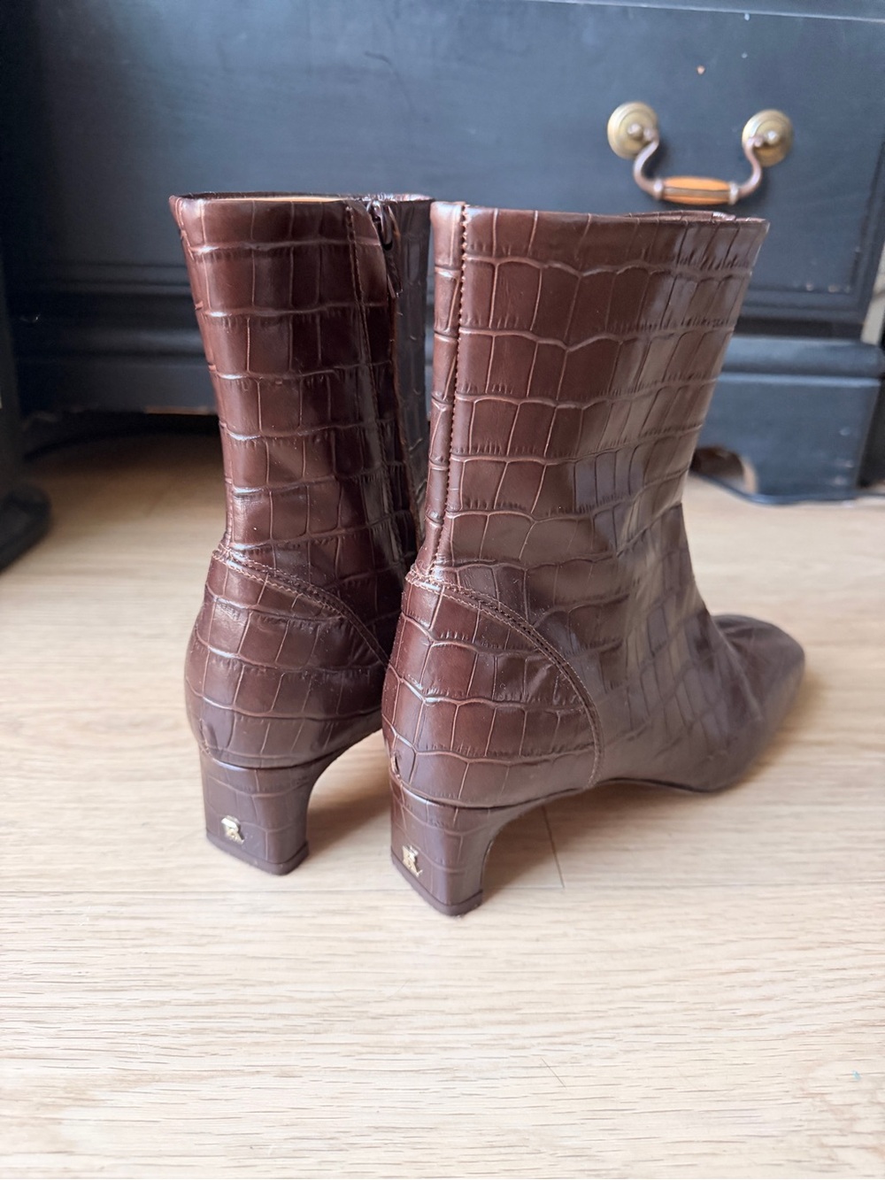 Rouje Paris Doria Boots - Croc-Embossed Brown Leather Ankle Boots 37 - Picture 5 of 8